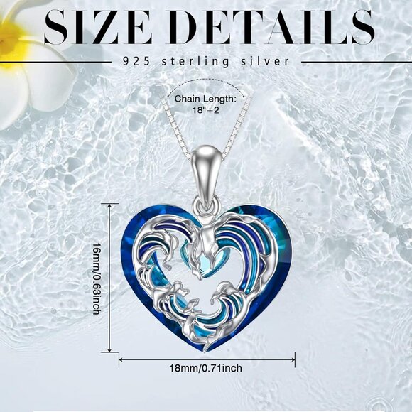 Wave Necklace 925 Sterling Silver Heart Crystal Palm Tree Compass Pendant Beach - Picture 6 of 6